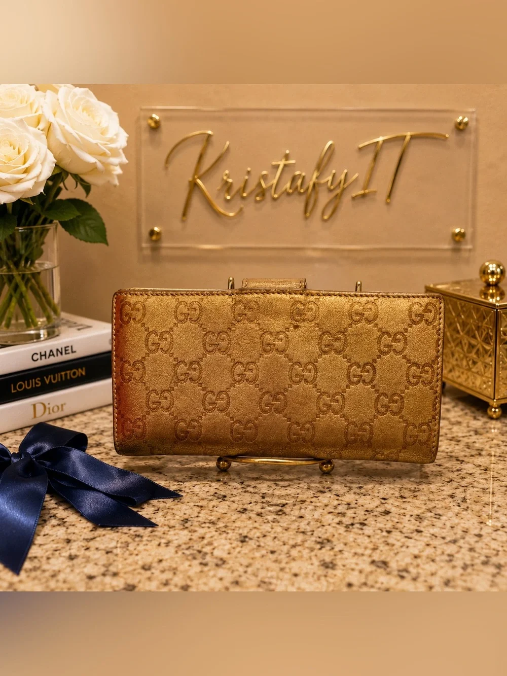 Gucci Metallic Gold Guccissima Leather Continental Wallet Authentic - Picture 2 of 7